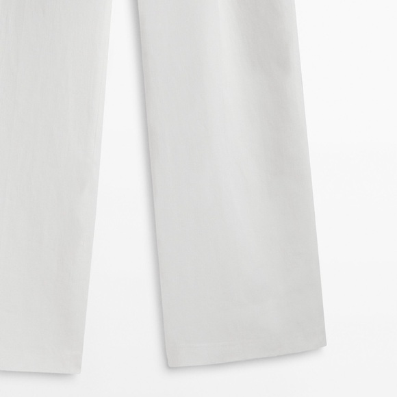 NWT. Massimo Dutti White Wide-Leg Waxed Trousers with Buttoned Strip. Size 6. - Picture 8 of 12